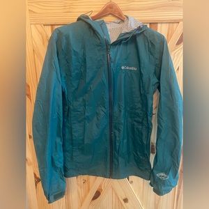 Columbia Teal Hooded Lightweight Rain Jacket